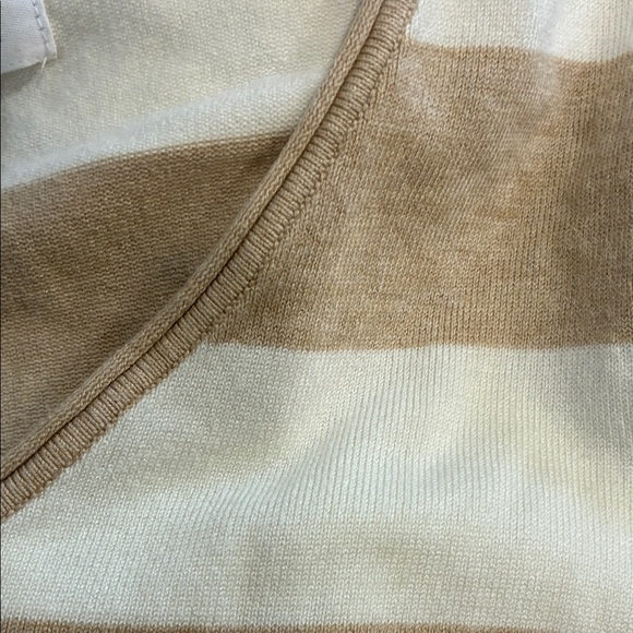 Calvin Klein Beige and White Striped V-Neck Sweater Top - Picture 7 of 9